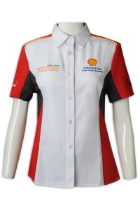 DS074 to sample making women's darts team shirt design short sleeve repair waist darts team shirt uniform company darts team shirt front view
